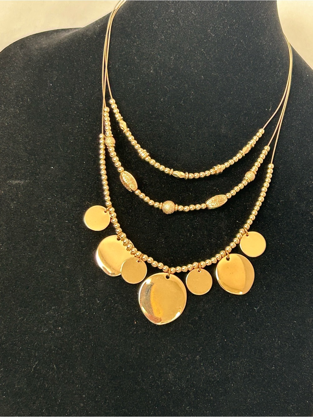 Layered Gold Disc Beaded Necklace for Women - Multi-Strand Dangle (6)